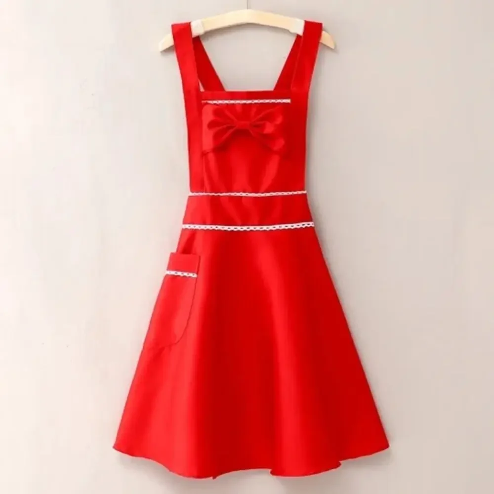 NEW Red‎ Bow Apron Vintage Fit And Flare Style Retro Kitchen Cooking Baking Gift